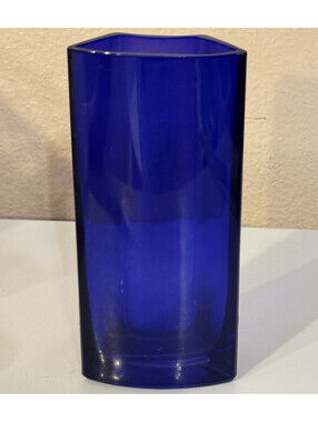 Cobalt Blue Solid Glass Vase, Glossy Finish, 7 in H Decorative Container